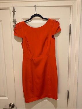 Tibi Bright Orange Cap-Sleeve Midi Dress